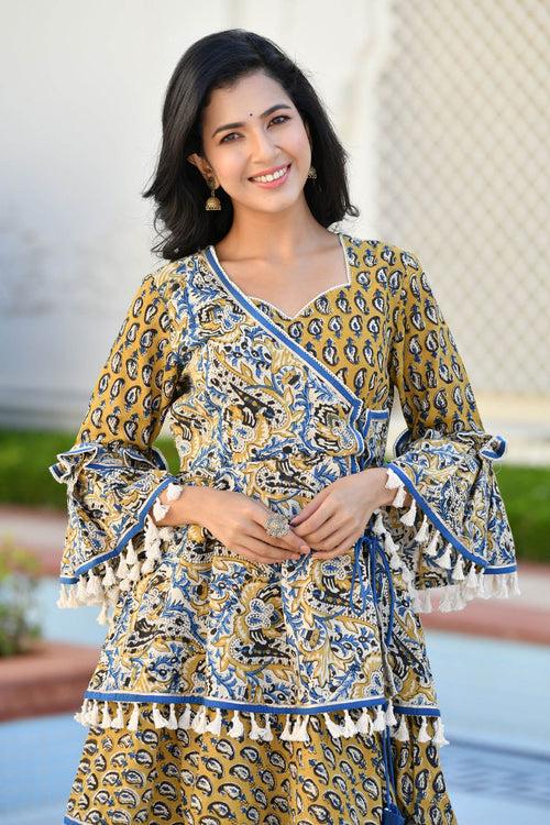 MULMUL DHIVYA AJRAKH PRINT SHARARA SET