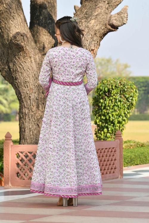 MULMUL GAURIKA FLORAL JAAL BLOCK PRINTED DRESS WITH DUPATTA