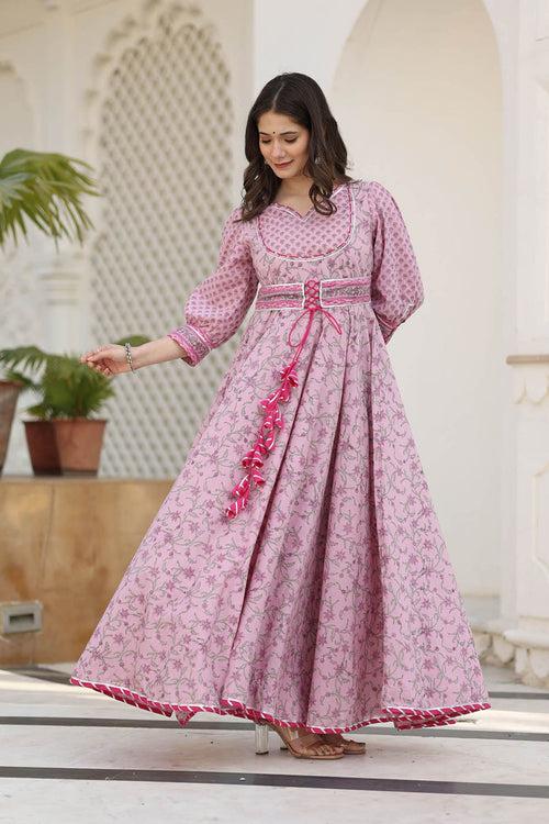 MULMUL VYANJANA FLORAL JAAL BLOCK PRINTED FIT & FLARED DRESS