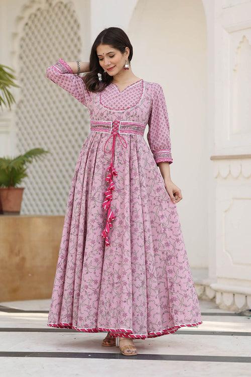 MULMUL VYANJANA FLORAL JAAL BLOCK PRINTED FIT & FLARED DRESS