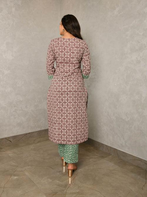 MULMUL KRITI BLOCK PRINTED KURTA-PANTS & DUPATTA SET