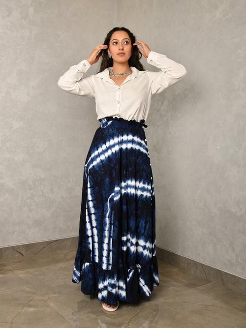 AAHELI KALIKA WHITE SHIRT & TIE-DYED SKIRT SET