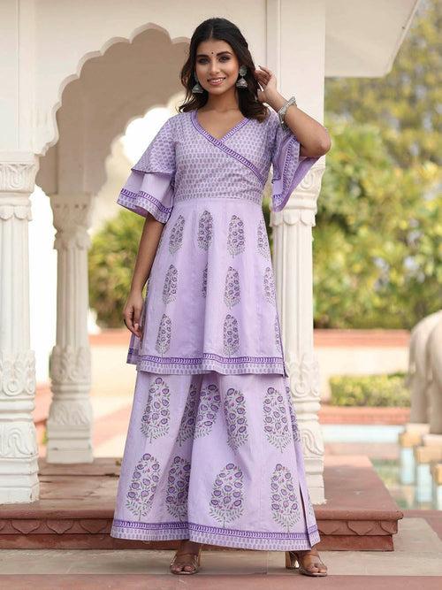 MULMUL GITALI FLORAL MOTIFS BLOCK PRINTED CO-ORD SET