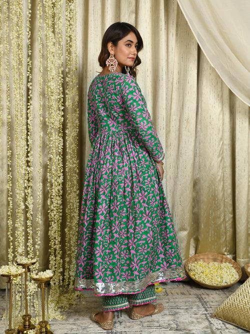 MULMUL GUL-SHIREEN ANGRAKHA KURTA-PANT & DUPATTA SET