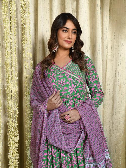 MULMUL GUL-SHIREEN ANGRAKHA KURTA-PANT & DUPATTA SET