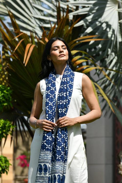 AAHELI BAHIRA INDIGO BLOCK PRINTED DUPATTA