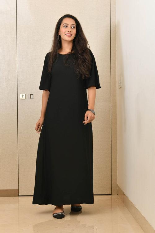 AAHELI ANSHI BLACK A-LINE DRESS