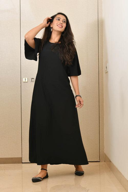 AAHELI ANSHI BLACK A-LINE DRESS