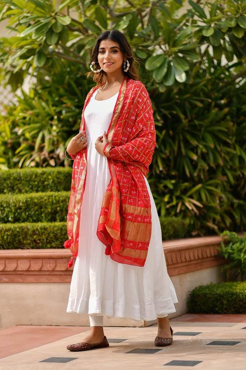 AAHELI AURORA RED BANDHANI DUPATTA