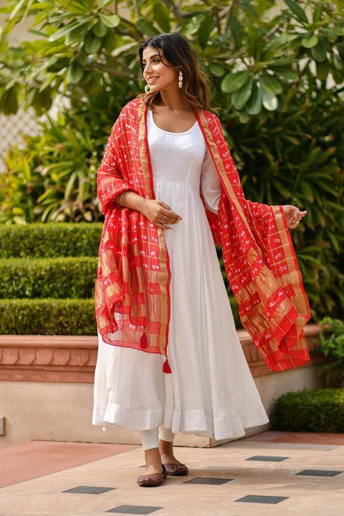 AAHELI AURORA RED BANDHANI DUPATTA