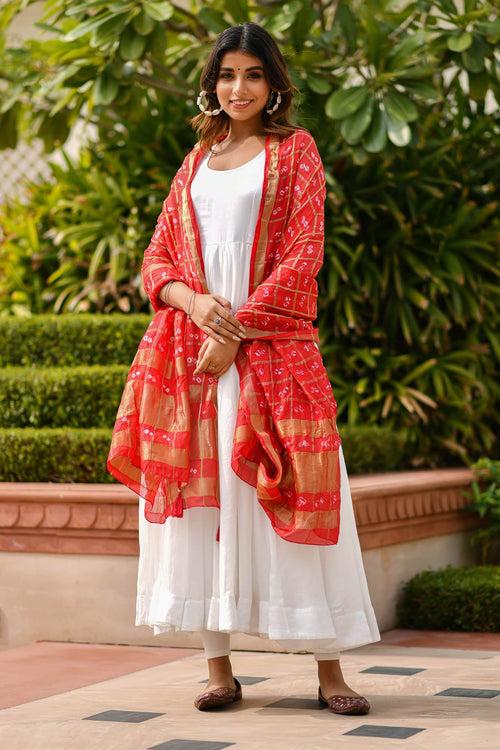 AAHELI AURORA RED BANDHANI DUPATTA