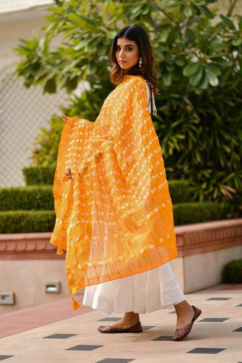 AAHELI AMBER YELLOW BANDHANI DUPATTA