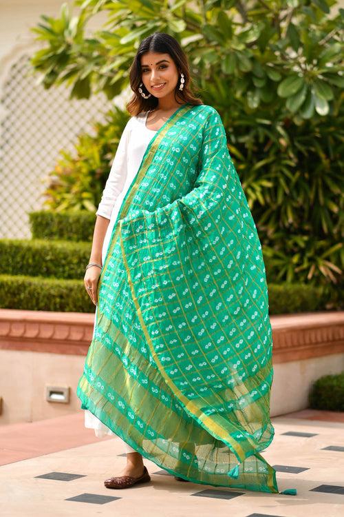 AAHELI HOLLY GREEN BANDHANI DUPATTA