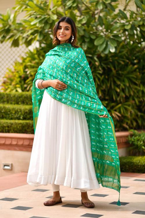 AAHELI HOLLY GREEN BANDHANI DUPATTA