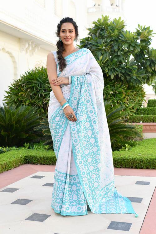 AAHELI GARGI FLORAL COTTON BATIK SAREE