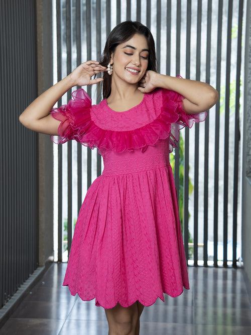 AAHELI STACEY FUCHSIA SCHIFFLI DRESS