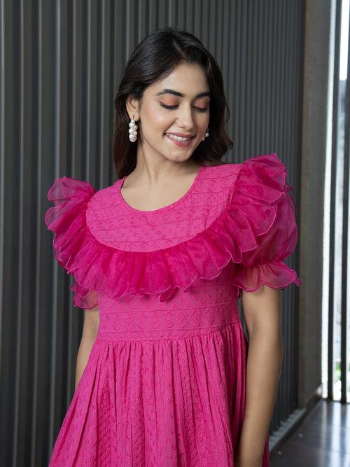 AAHELI STACEY FUCHSIA SCHIFFLI DRESS