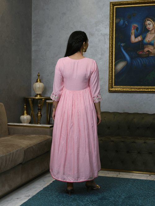 AAHELI BLUSH PINK WHISPERING PETALS MUSLIN DRESS