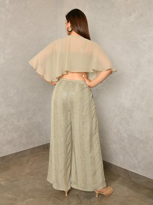 MULMUL DIPTA SAGE GREY SEQUIN GEORGETTE CO-ORD SET