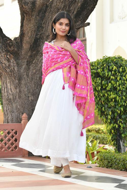 AAHELI MORNING GLORY PINK BANDHANI DUPATTA