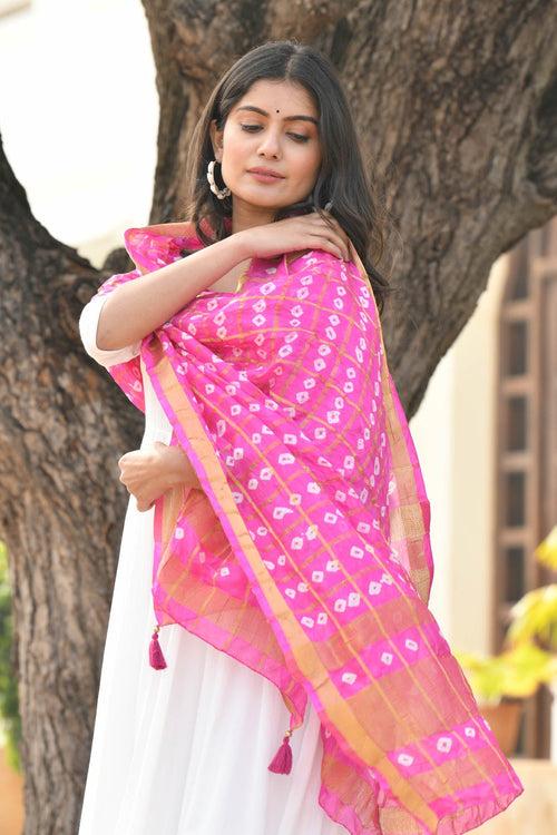 AAHELI MORNING GLORY PINK BANDHANI DUPATTA