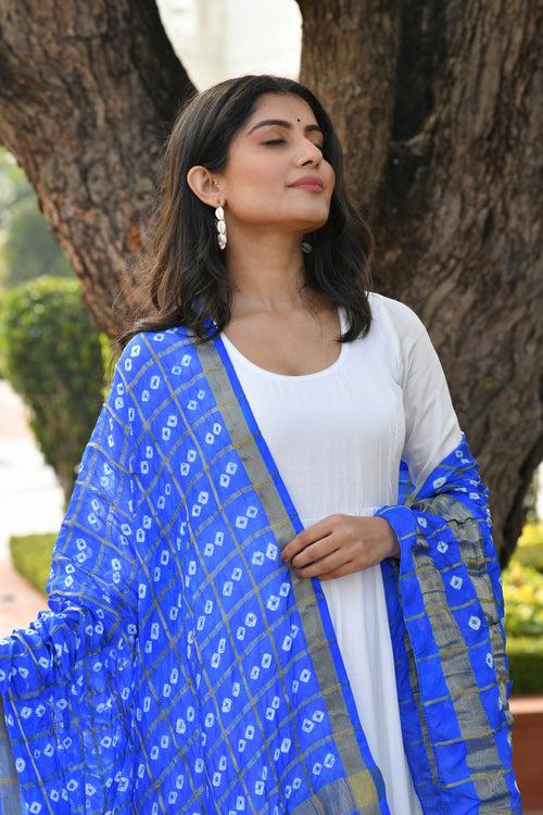 AAHELI IMPERIAL BLUE BANDHANI DUPATTA