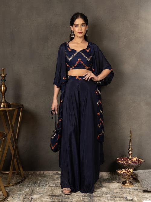 MULMUL NAVY BLUE SEQUIN EMBROIDERED CO-ORD SET