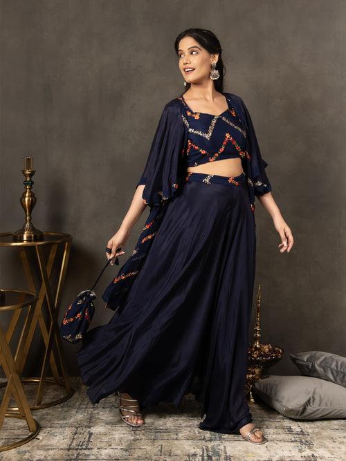 MULMUL NAVY BLUE SEQUIN EMBROIDERED CO-ORD SET