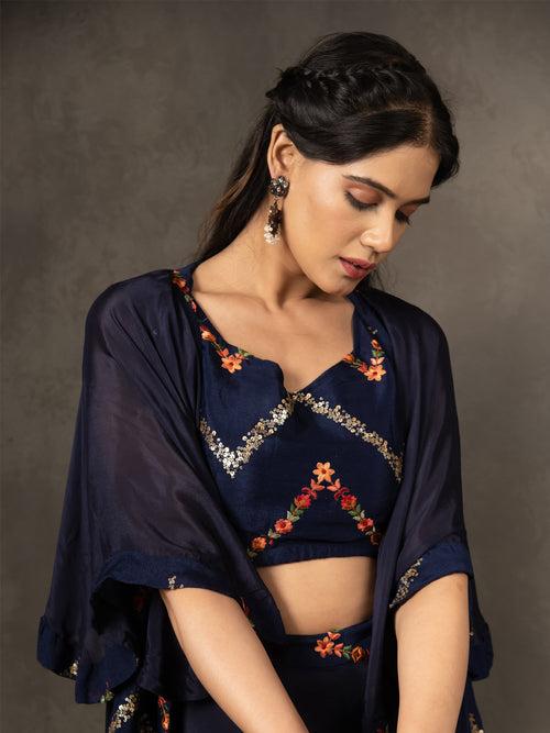 MULMUL NAVY BLUE SEQUIN EMBROIDERED CO-ORD SET