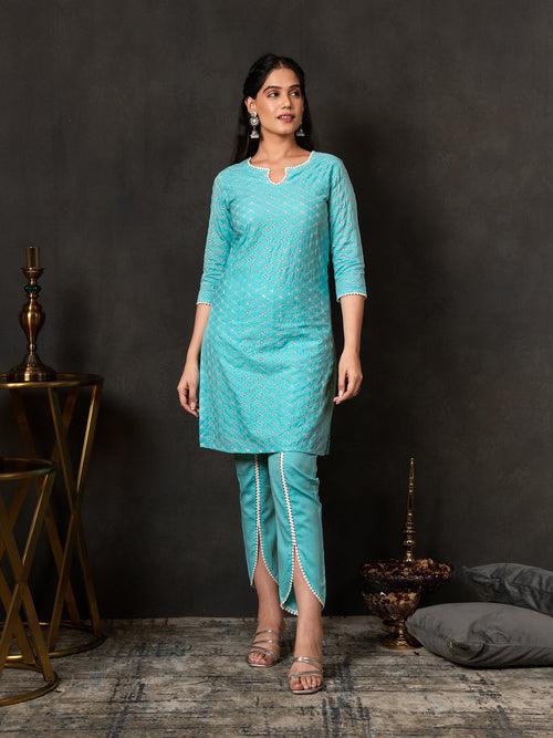 MULMUL AVANTIKA SCHIFFLI KURTA-TULIP PANTS SET