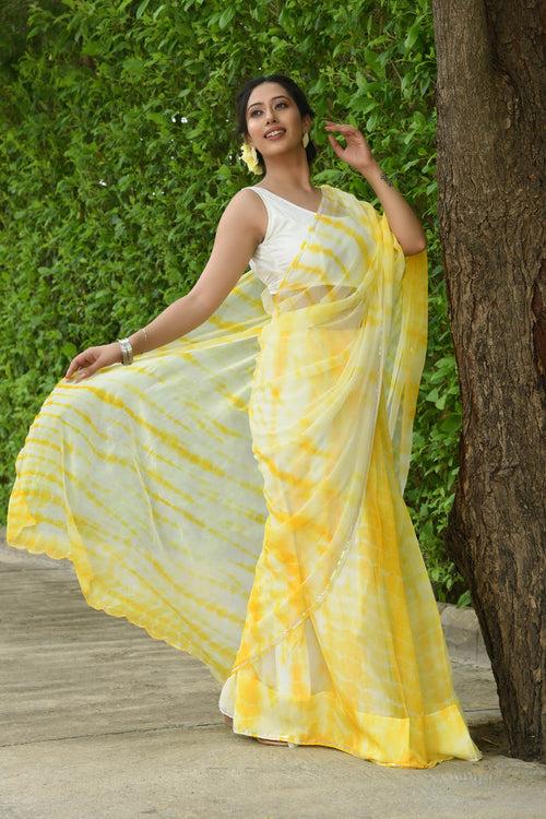 MULMUL NADIA SHIBORI CHIFFON SAREE