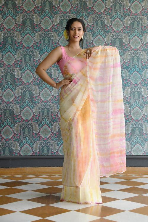 MULMUL SHIFA SHIBORI CHIFFON SAREE