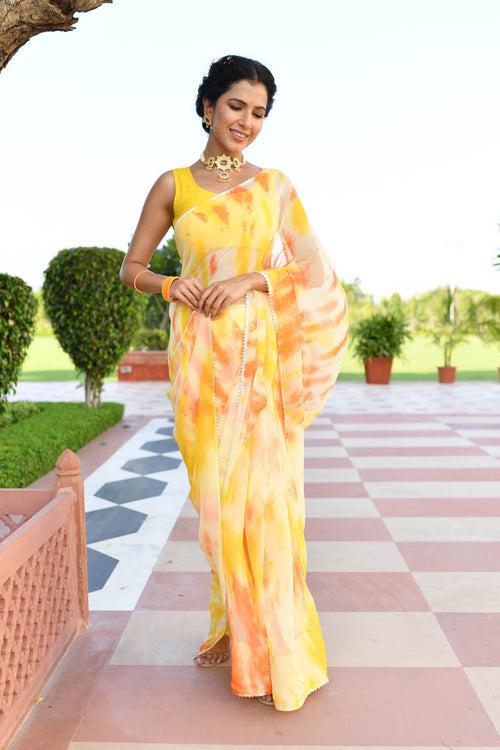 MULMUL CANNA LILY CHIFFON SAREE