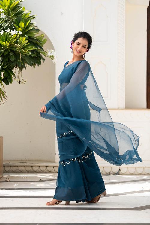 MULMUL BLUE-STAR CHIFFON SAREE