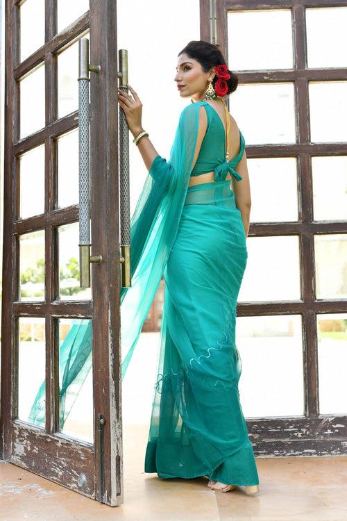 MULMUL TEAL ORCHID CHIFFON SAREE