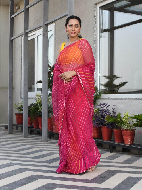 MULMUL PREETISHA MULTICOLORED LEHERIYA CHIFFON SAREE