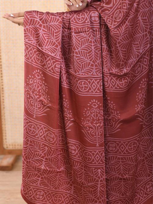 MULMUL ARUSHA BLOCK PRINTED MODAL SATIN SAREE