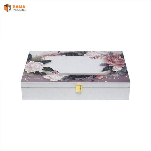 4 JAR HAMPER BOX - OFFWHITE & FLOWER FOIL PRINT | (13.75" x 9" x 2.75" )