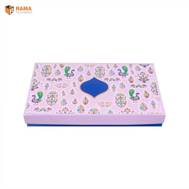 1 KG SWEET BOX WITHOUT WINDOW PEACOCK FLORAL MOTIF  |  (12.5" X 7.25" X 1.75") | DIWALI GIFT HAMPERS