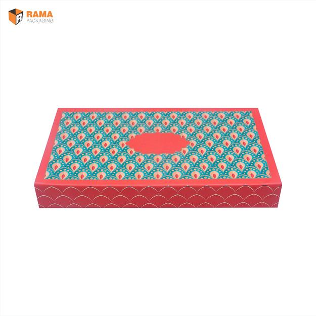 1 KG SWEET BOX LAPTOP STYLE  PEACOCK FEATHER GEOMETRIC DESIGN |  (12.5" x  7.5" x 1.5 " ) | DIWALI GIFT HAMPERS