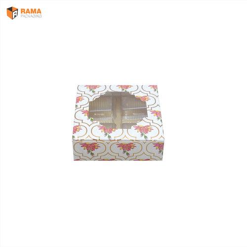 4 CAVITY CHOCOLATE BOX TRADITIONAL LOTUS PATTEN |  ( 3.75" X 3.75" X 1.25" )