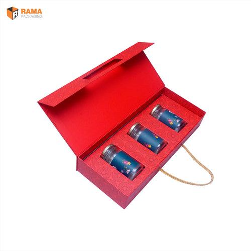 REGAL RED ELEGANCE DESIGN 3 JAR BOX WITH RIBBON HANDLE | DIWALI COLLECTION