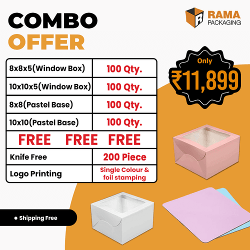 Window Cake Box 500 gm (100 Pcs)  (8"x8"x"5") | Window Cake Box 500 gm (100 Pcs)  (10"x10"x"5") | Pastel Base 500 gm (100 Pcs) (8"x8" ) |  Pastel Base 500 gm (100 Pcs) (10"x10" ) |Knife Free(200 Pcs)