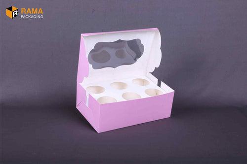 6 Cupcake Box Pink (6" X 9.5" X 3.5")