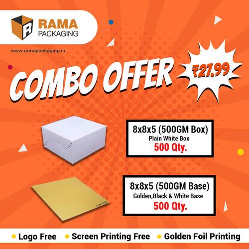 Plain Cake Box 500 gm ( 500 Pcs)  ( 8"x8"x"5") | Golden ,Black, White 500 gm ( 500 Pcs) ( 8"x8"x5")