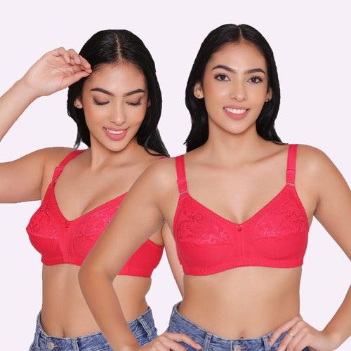 Half Net Non Padded Non Wired Full Coverage Bra (Pack of 2)-IRIS