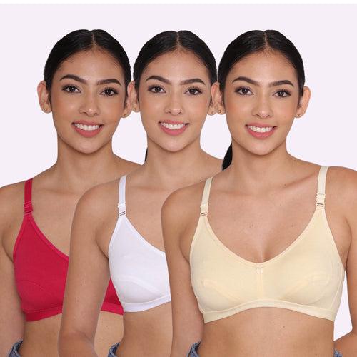 Women's Non Padded Non-Wired Regular Bra-PARIS Combo of 3