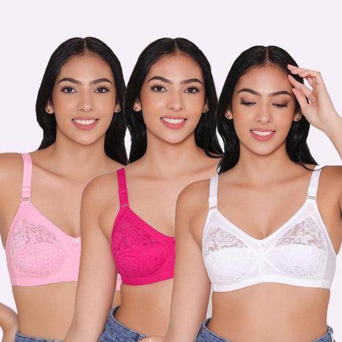 Women's Non Padded Full Coverage Net Bra (Pack of 3)-Thea