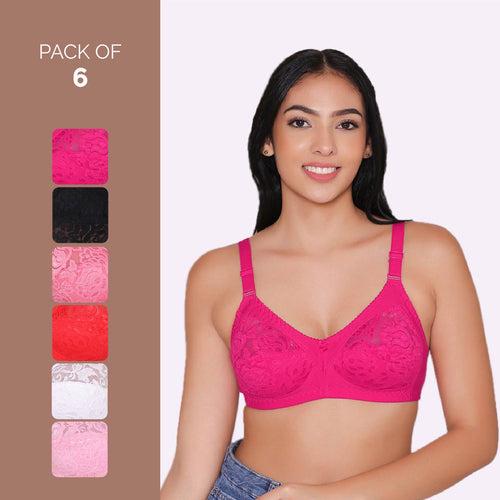 Women's Non Padded Full Coverage Net Bra (Pack of 6)-Thea