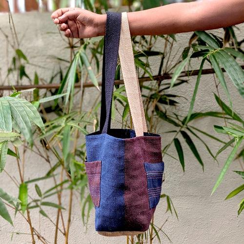 Organic Reversible Cotton-lined Small Tote Bag with Two Embroidered Pockets